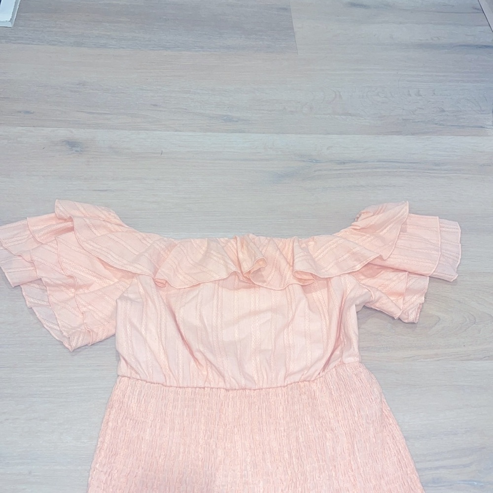Hazel & Olive Boutique Online Pink Peach Mini Dress M Ruffles Off Shoulder — image 4 of 7